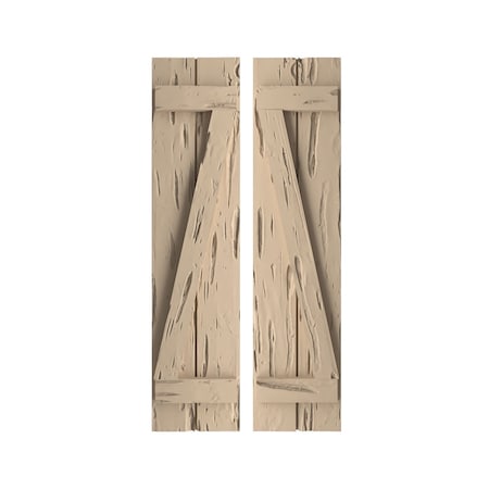 Rustic Two Board Joined Board-n-Batten Pecky Cypress Faux Wood Shutters W/Z-Board, 11W X 90H